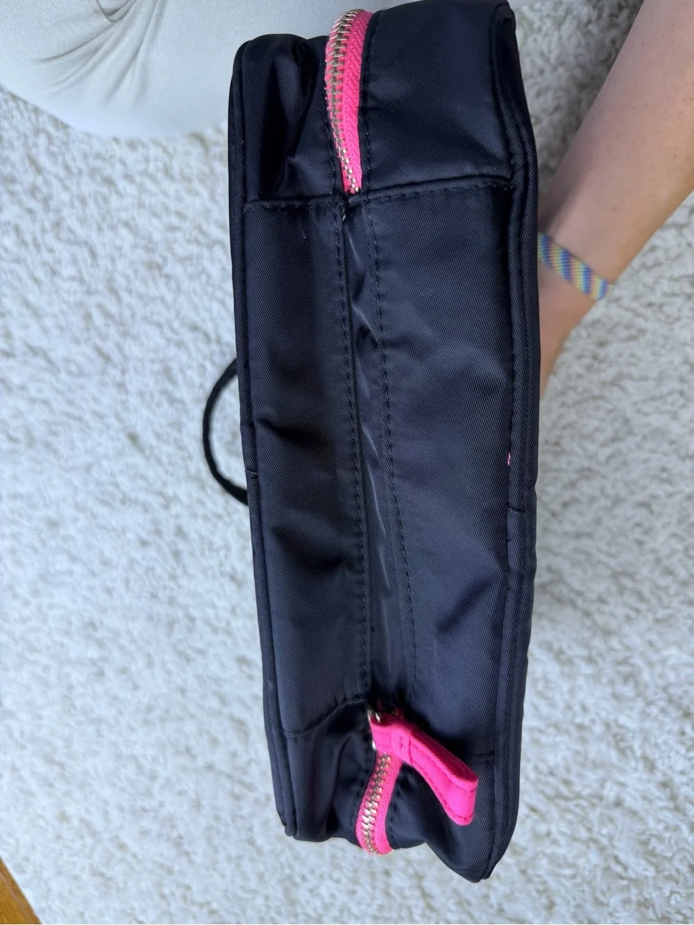Victoria's Secret Black Travel Cosmetic Bag with Pink Stitching
